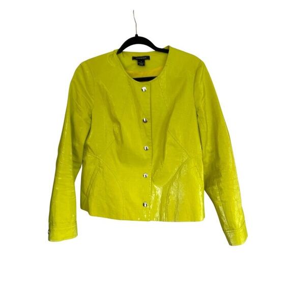 Lundstrom Jacket Womens 10 Waxed Linen Bright Yellow Pockets Snap Front Modern - Picture 1 of 7